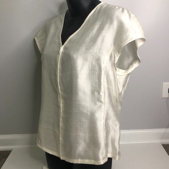 Giorgio Armani Ivory Silk Zip Front Top